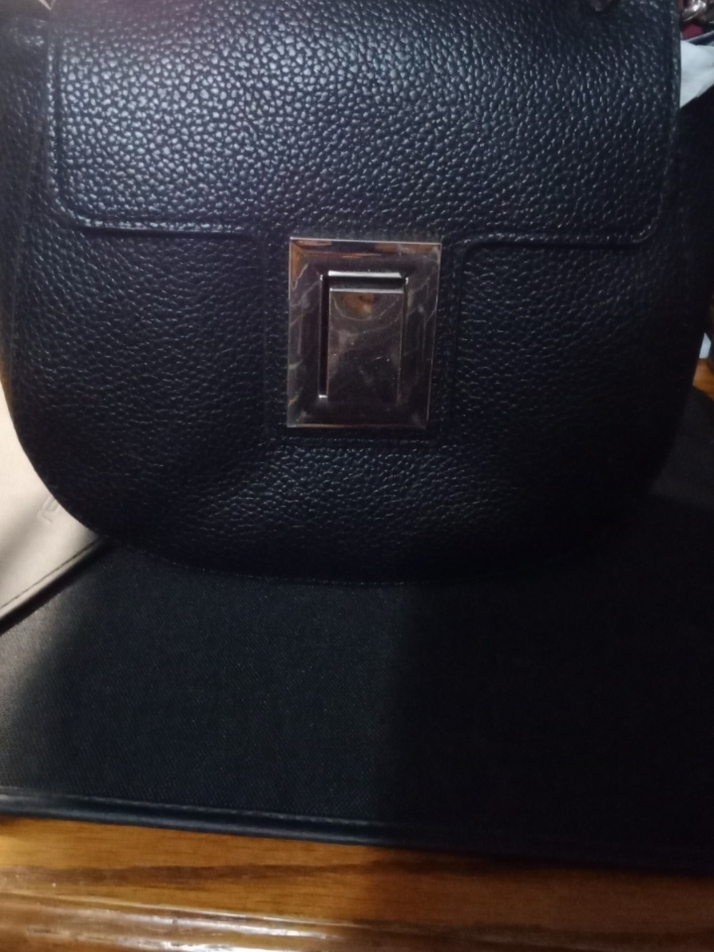 Black Pebbled Leather Crossbody Bag with Silver Hardware